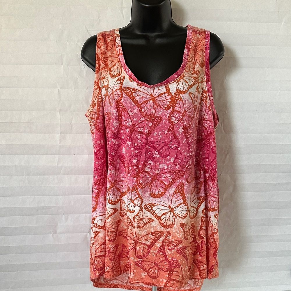 Women Within Butterfly Print Tank Top Pink Orange Size Large